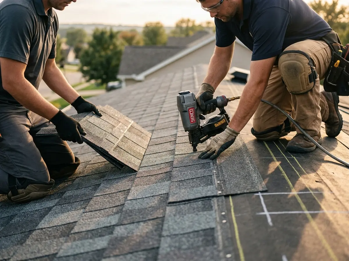 Professional roofer working on a residential roof in Sun City West